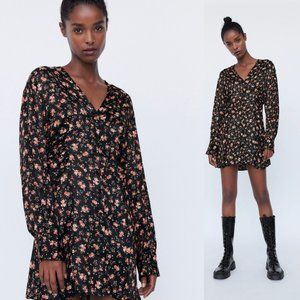 COPY - ZARA Black Floral Long Sleeve Mini Dress - size XS